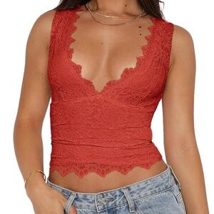 REORIA Womens Sexy V-Neck Sleeveless Double Lined Going Out Y2K Trendy Lace